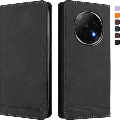 Image de Etui pour Oppo F29 Pro, étui rétro en cuirPolyuréthaneavec support et fentes pour cartes de crédit Noir