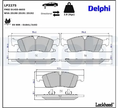 Produktbild von DELPHI Bremsbeläge Satz Vorne Bremsklötze für JEEP GRAND CHEROKEE IV (WK, WK2) LP2275