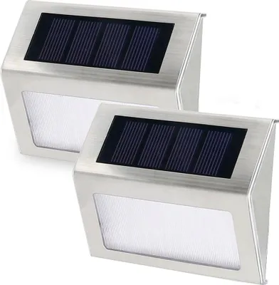 Produktbild von 2er-Pack Solar-Stufenleuchten, helle LED-Solar-Zaunleuchten für Garten, Terrasse und Deck,6LED