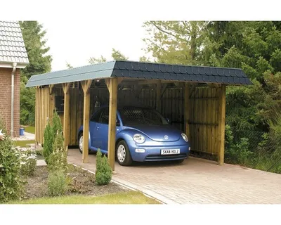 Produktbild von Einzelcarport SKAN HOLZ Spreewald Walmdach inkl. Regenrinne 345x589 cm tauchimprägniert