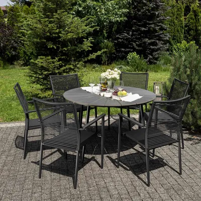Produktbild von di volio Gartenmöbel ARPINO, runder Gartentisch mit 6 Stühlen - Set, Essgruppe für 6 Personen, langlebig & wetterfest, aus robusten Materialien