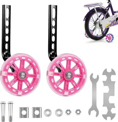 Productafbeelding van Kinderfiets stabilisatoren 2 stuks, voor kinderfietsen van 12 tot 20 inch, met flitswielen, roze