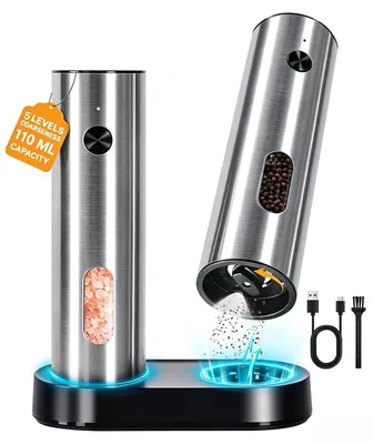 Elektrische Salz- und Pfeffermühle Set, 110 ml, Edelstahl, USB-C