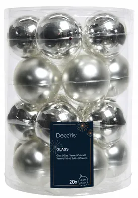 Produktbild von 20 Christbaumkugeln GLAS 6cm, Farbe:silber glanz / matt