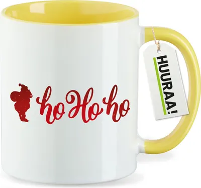 Produktbild von Huuraa Kaffeetasse Santa Claus Ho Ho Ho 330ml Gelb Keramik Kaffeebecher Geschenkidee