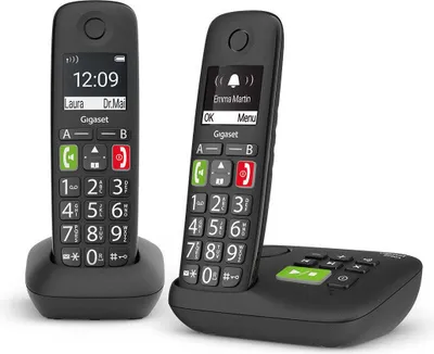 Zdjęcie produktu dla Gigaset E290A Duo, Telefon analogowy/DECT, Zestaw słuchawkowy bezprzewodowy, Głośnik, 150 wejścia, Nazwa i identyfikacja dzwoniącego, Czarny