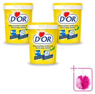 Productafbeelding van 3 x D'Or natuurlijke smeerzeep - Vast reinigingsmiddel - 1 kg - Economische verpakking - 3 stuks