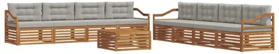 Image de vidaXL Ensemble de canapés d'extérieur avec coussins 9 pièces Naturel et gris clair