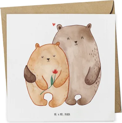 Produktbild von Mr. & Mrs. Panda Grußkarte Bären Liebe - Weiß - Geschenk, anlasskarte, Freund, Verknallt, Glückwunschkarte, Hochzeit, Verlobung, doppelkarte, Hochzeitstag, Freundin