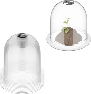 Produktbild von Relaxdays Anzuchthaube, 10er Set, Ø 25 cm, Frostschutz & Schneckenschutz, stapelbare Pflanzglocken, PET, transparent