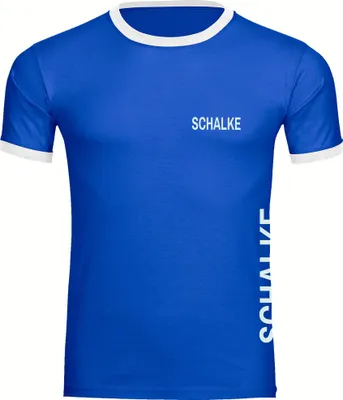 Produktbild von multifanshop Kontrast T-Shirt - Schalke - Brust & Seite, blau/weiß, Größe XXL