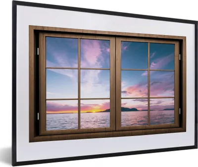 Produktbild von MuchoWow® MuchoWow® Gerahmtes Poster Aussicht - Meer - Berge 60x40 cm - Poster mit zchwarzem Bilderrahmen - Schlafzimmer - Plakat in Rahmen - Drucken