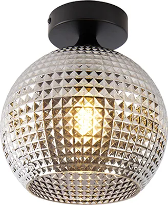 Produktbild von QAZQA - Art Deco Art Deco Deckenleuchte I Deckenlampe I Lampe I Leuchte schwarz mit Rauchglas - Kugel I Wohnzimmer I Schlafzimmer - Rund - LED geeignet E27
