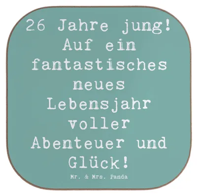 Produktbild von Mr. & Mrs. Panda Holzuntersetzer Spruch 26. Geburtstag - Meeresbrise - Geschenk, Happy Birthday, neues Lebensjahr, liebevoll, gläseruntersetzer, Coaster, Feiern, Jubiläum