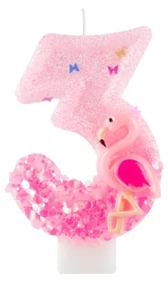 Geburtstagskerze Nummer 3, rosa Flamingo-Glitzer, 6 cm