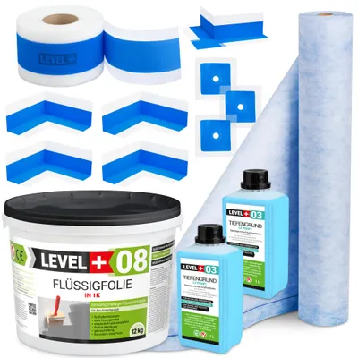 Produktbild von Dichtset Flüssigfolie 12kg Dusch Badabdichtung Dichtband 15m Dichtbahn 1m SET340