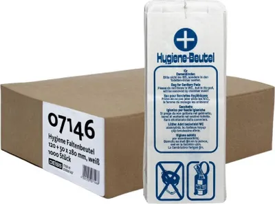 Produktbild von DEISS Hygienebeutel 07146, weiß mit blauem Aufdruck - Karton | Bündel (100 Beutel)