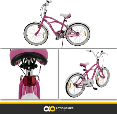 Produktbild von Actionbikes Kinderfahrrad Cruiser 20 Zoll | Kinder Mädchen Jungen Jugend Fahrrad - V-Brake Bremsen - Kettenschutz - Seitenständer - 6-9 Jahre (Rosa)