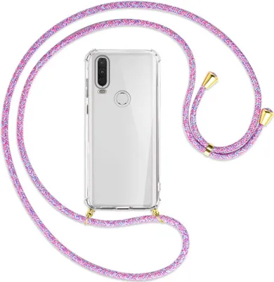 Produktbild von Handykette Backcover-Schutzhülle mit Band (Metall goldfarben) für Motorola One Action - lila/rosa/blau