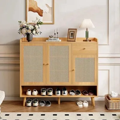Obrázok produktu pre Skriňa na topánky do chodby – samostatný úložný nábytok – 3 dvere, 1 zásuvka a 5 políc – 120x35x106 cm