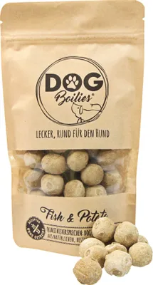 Produktbild von 150g Schecker - Dog Boilies - Fisch Kartoffel - krosse Knabberkugeln mit Fisch