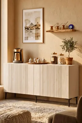 Produktbild von Skye Decor, Hochwertiger Konsolentisch, 180 cm, Weiß & Travertin, 100% Melamin