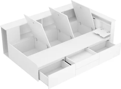Produktbild von Multifunktionales Einzelbett mit Aufbewahrung, 90x200 cm, Kinderbett, Holzbett, Jugendbett