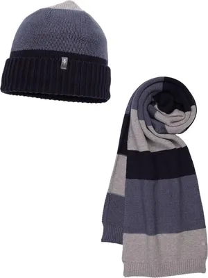 Balke Set aus Strickmütze mit Umschlag und Schal in blau