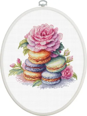 Zdjęcie produktu dla Zestaw do haftu krzyżykowego Luca-S z obręczą "French Macarons", 16x15cm