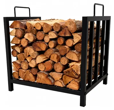 Immagine prodotto di Porta legna da ardere in metallo - Porta legna per camino in acciaio robusto - Con maniglie per il trasporto - Adatto per interni ed esterni - Larghezza 43 cm - Colore nero