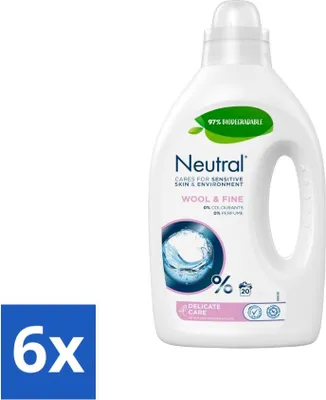 Produktbild von Neutrales Flüssigwaschmittel Wolle & Feines 20 Wäschen 1 Liter - Vorteilspack - 6 Stücke
