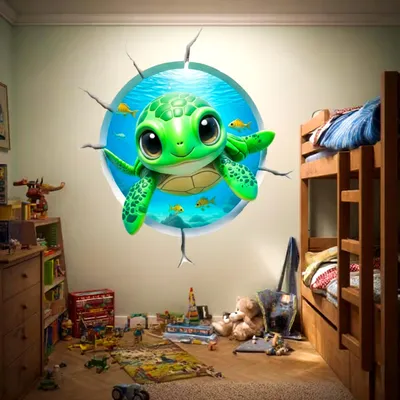 Produktbild von Decords Wandtattoo – Meeresschildkröte in einer 3D-Unterwasserwelt, 80 cm