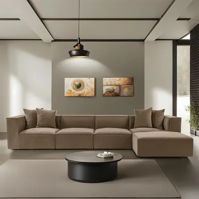 Immagine prodotto di Hanah Home, Sora (L1-O1-O1-1R-POUFFE ) - Marrone, divano angolare, 100 % carpino, marrone, 430 x 102 x 75 cm