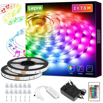 Produktbild von Lepro LED Strip 15M(2x7.5M), LED Streifen Musik Lichterkette mit Fernbedienung, Band Lichter, RGB Dimmbar Lichtleiste Light, Lichtband Leiste, Bunt Kette für Party Weihnachten Deko
