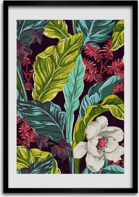 Produktbild von Bild - Bilderrahmen - 50 cm x 70 cm - MDF - Rahmen - Wandkunst Tropische Blumen