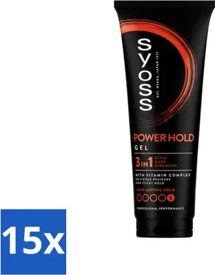 Image de Syoss - Power Hold - Gel coiffant - Fixation extra-forte - 250 ml - Pack avantage - 15 pièces