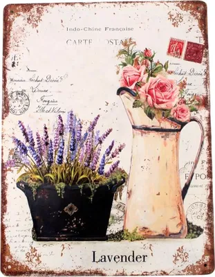Produktbild von Shabby Blechschild Kanne Rosen Lavendel