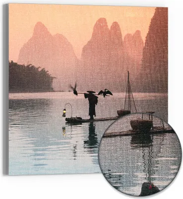 Produktbild von DEQORI Hybrid Leinwand Bild 50x50 cm 'Fluss der Stille' Wandbild Glas flach modern