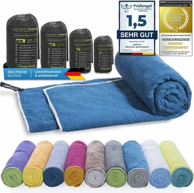 Produktbild von LightDry Mikrofaser Handtuch Petrol 60x30cm Gestreift - Schnelltrocknendes Sporthandtuch Reisehandtuch inkl. Tasche - Ultraleicht & Kompakt
