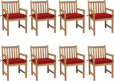 Produktbild von Gartenstühle 8 Stk. mit Roten Kissen Massivholz Teak