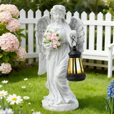 Image de Anges de jardin, anges de cimetière, décorations funéraires résistantes aux intempéries, figurines d'anges à énergie solaire pour le jardin, anges pour tombes, anges LED, éclairage extérieur pour tombes, décorations de jardin résistantes aux intempéries