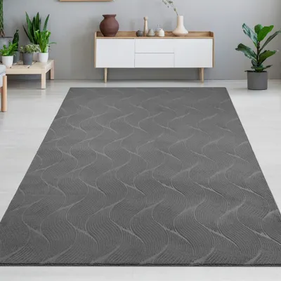 Image de Beau tapis chaud avec d'élégants motifs ondulés en anthracite Taille - 200 x 280 cm