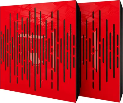 Produktbild von 2er-Pack – Akustikpaneel mit Samtstoff und Befestigungsset | 50x50x5cm | Schallabsorption-Diffusion-Schalldämmung | [WAVE -Roter Kunststoff|Grün]