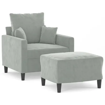 Produktbild von vidaXL Sessel mit Hocker Hellgrau 60 cm Samt