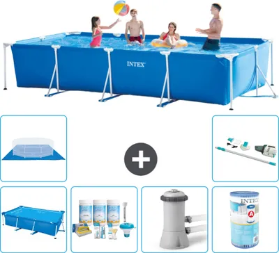Immagine prodotto di Piscina Intex con struttura rettangolare - 450 x 220 x 84 cm - blu - include tenda da sole - pacchetto di manutenzione - pompa filtro per piscina - filtro - telo di fondo - aspirapolvere