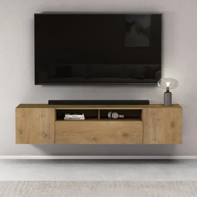 Produktbild von Mai & Mai TV Schrank Fernsehschrank 3 Türen mit Soft-Close Lowboard Hängeschrank Fernsehtisch für Wohnzimmer in Kerneiche BTH: 180x36x39cm