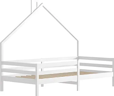Produktbild von Kinderbett 90x200cm – Hausbett aus Holz – Einzelbett für Kinder – Mit Lattenrost – Mit Stauraum – Ohne Matratze – Weiß