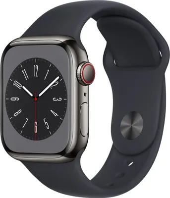 Produktbild von Apple Watch Series 8 (GPS + Cellular) 41mm Edelstahl graphit mit Sportarmband Mitternacht | MNJJ3FD/A