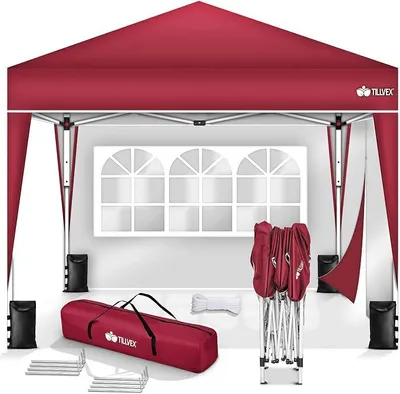 Produktbild von Pavillon 3x3m wasserdicht mit 2 Seitenteilen + 4er Set Sandsäcke | Pop-Up Faltpavillon stabil & höhenverstellbar | Gartenzelt UV Schutz 50+ | Partyzelt mit Tasche für Garten (Rot)