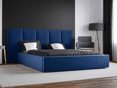 Produktbild von GRAINGOLD Polsterbett 180x200 Lisbon - Doppelbett mit stilvoll massives Kopfteil - Bettkasten, Samtstoff & Lattenrost - Blau (Magic Velvet 2216)